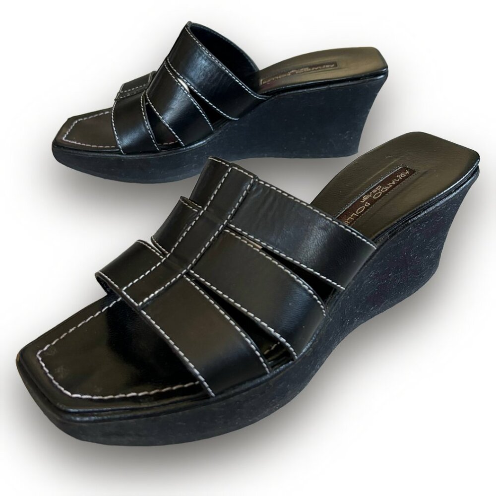 Armando Pollini vintage  black leather wedge slides sz  10 US | 40 EU